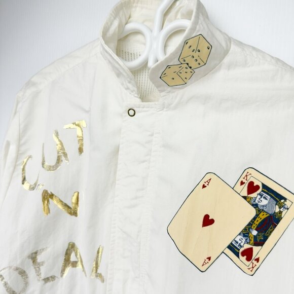 HARTWELL 90’s VTG White Bomber Gambling Jacket with Gold Accents sz M - Picture 12 of 15